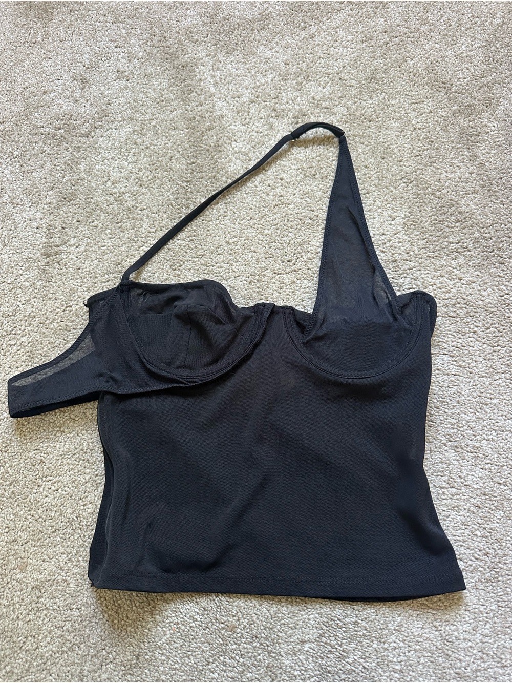 White Fox Black Mesh Off Shoulder Love To Love You Top - Picture 2 of 6